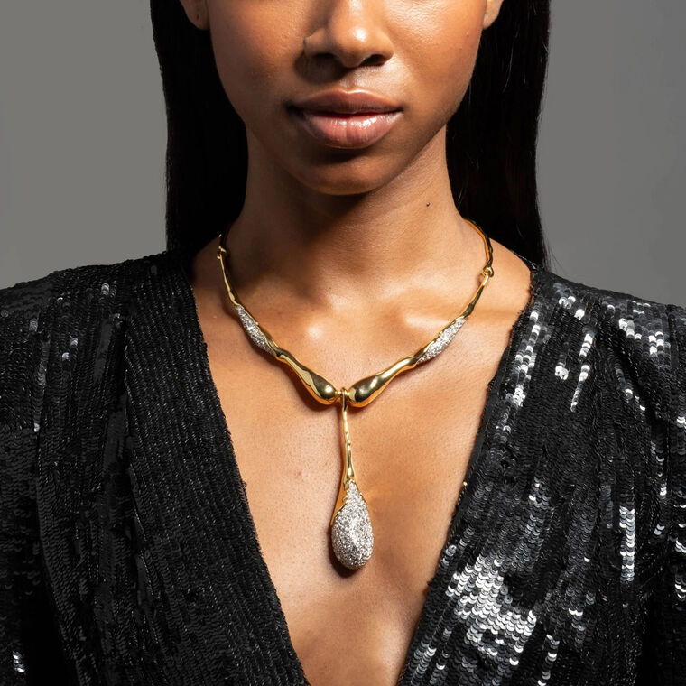 Solanales Crystal Teardrop Collar Necklace image number null