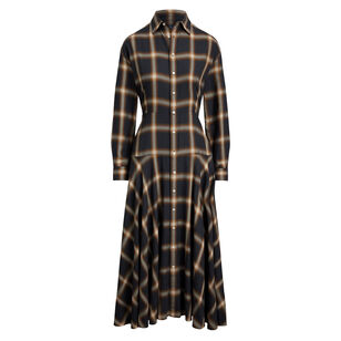 Plaid Twill Paneled Midi Shirtdress