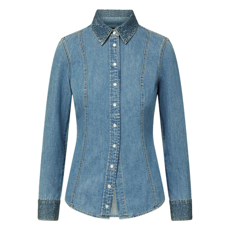 Eddie Rhinestone-Embellished Chambray Shirt image number null