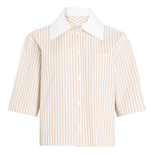 Short Sleeve Striped Contrast Button-Up Shirt