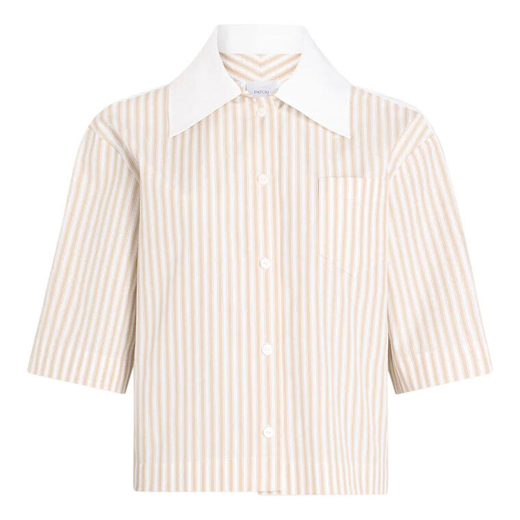 Short Sleeve Striped Contrast Button-Up Shirt image number null