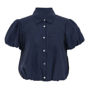 Allinae Short Sleeve Bubble Hem Crop Top