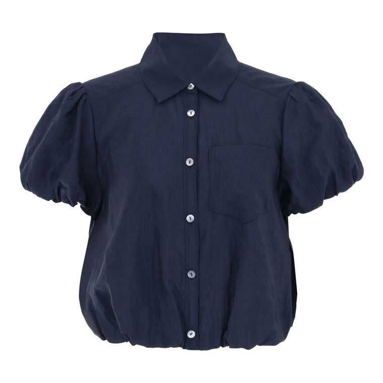 Allinae Short Sleeve Bubble Hem Crop Top image number null