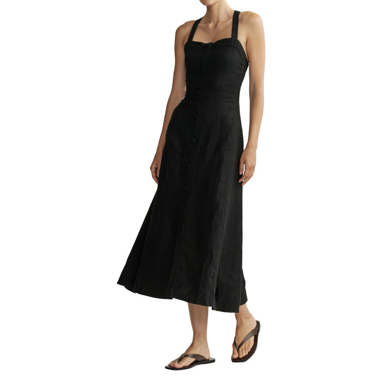 Danika Sleeveless Fit-And-Flare Linen Midi Dress image number null