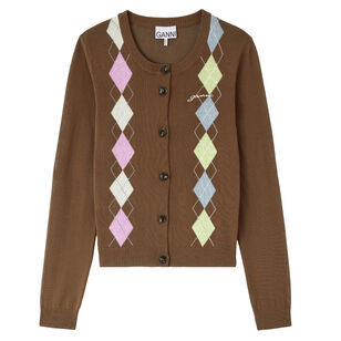 Long Sleeve Light Cotton Argyle Cardigan