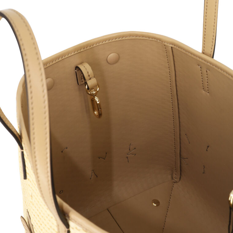 Small Floral Applique Raffia Tote Bag image number null