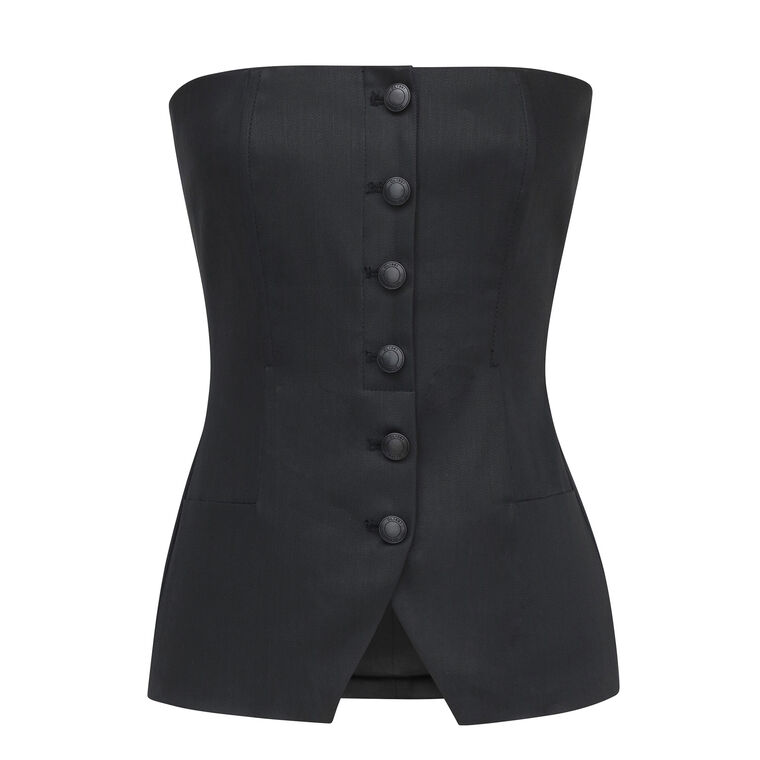 Strapless Coated Denim Bustier Top image number null
