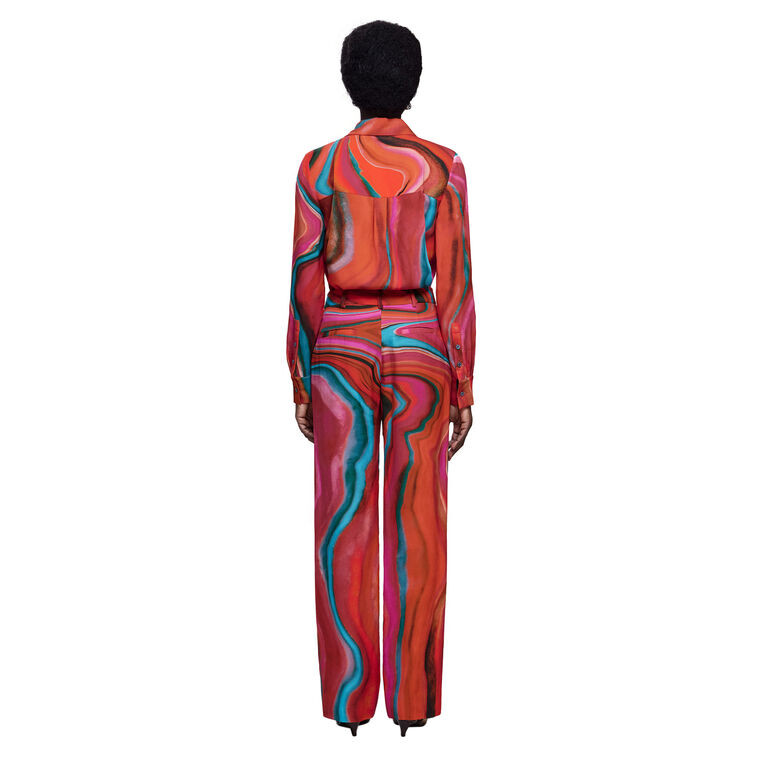 Low Rise Printed Crepe Satin Straight Leg Trouser image number null