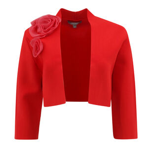 3D Floral Tulle-Embellished Knit Bolero Jacket