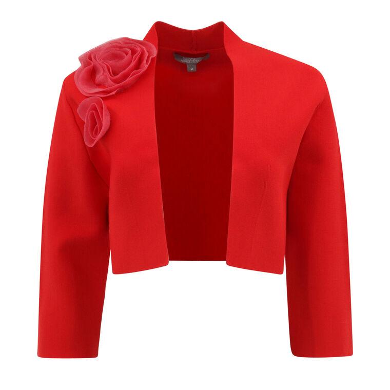 3D Floral Tulle-Embellished Knit Bolero Jacket image number null
