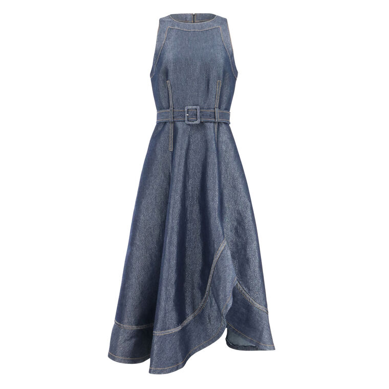 Zelda Sleeveless Belted Cotton Blend Denim Dress image number null