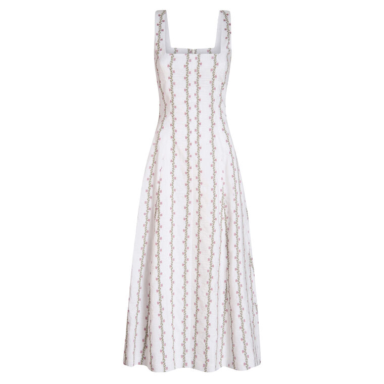 Olivia Floral Striped Cotton Sleeveless Midi Dress image number null