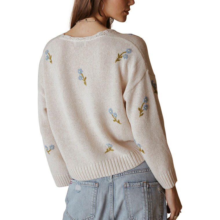 Gelina Long Sleeve V-Neck Sweater With Floral Embroidery image number null