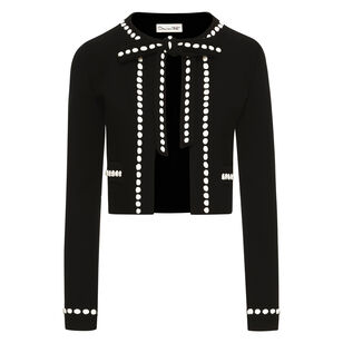 Long Sleeve Bubble Trim Cardigan With Bow