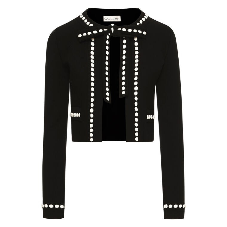 Long Sleeve Bubble Trim Cardigan With Bow image number null