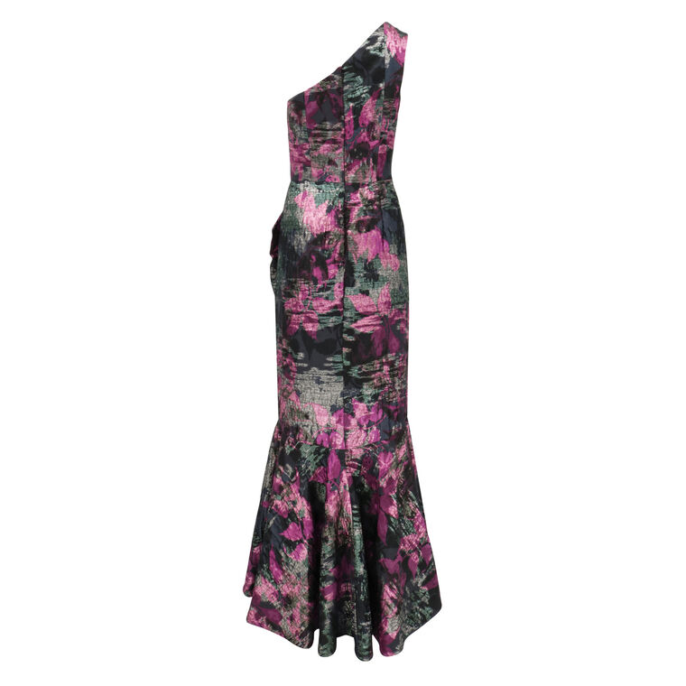 Floral Jacquard One Shoulder Evening Gown image number null