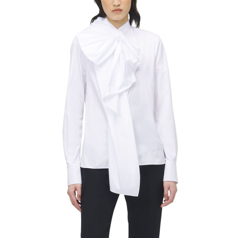 Ruffled Cotton Long Sleeve Shirt With Bow image number null