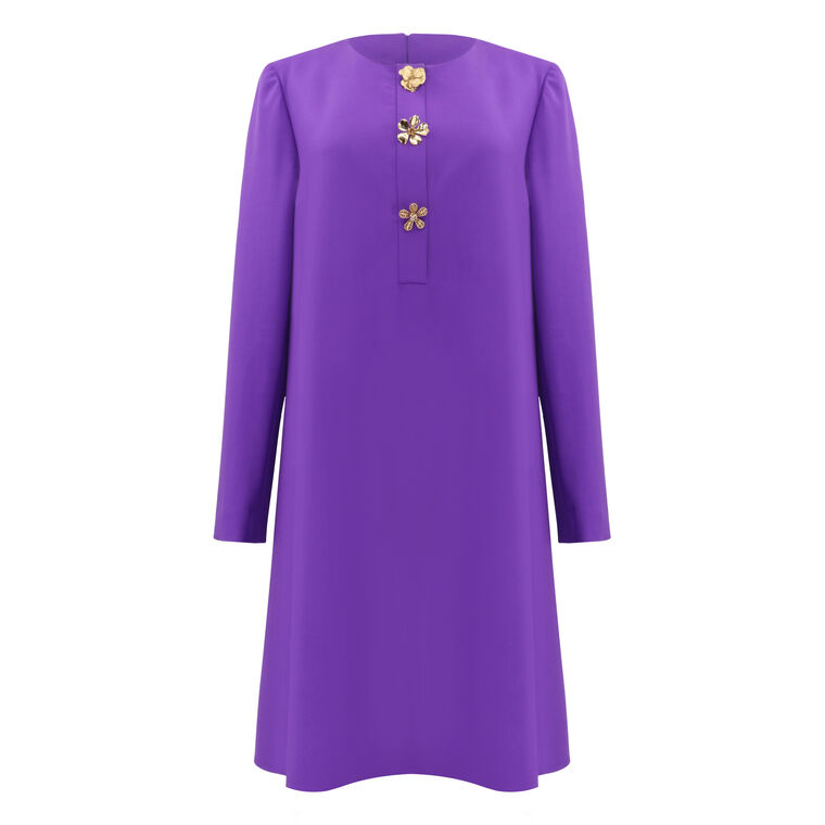 Oscar de la Renta Long Sleeve Jewel Button Detail Swing Dress | Tootsies
