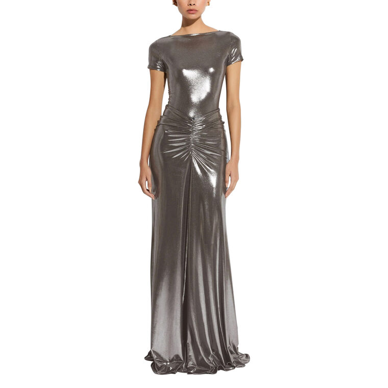 Coated Jersey Ruched Maxi Skirt image number null