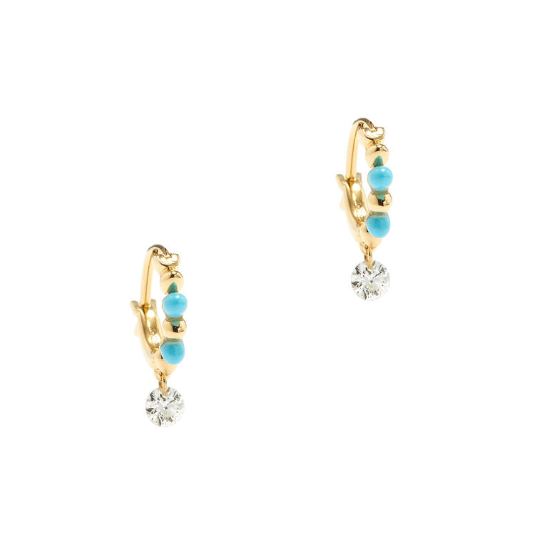 Turquoise and Diamond Mini Hoop Earrings image number null