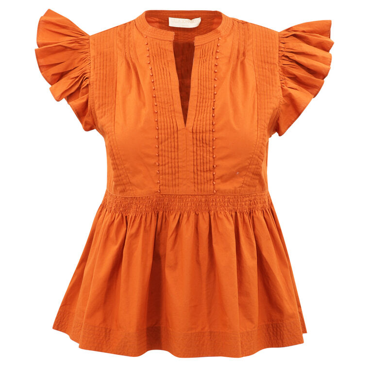 Luise Ruffle-Sleeve Cotton Poplin Top image number null