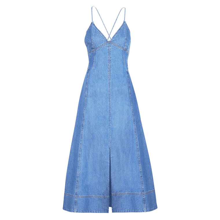 denim midi dress for women Warren Denim Midi Dress in Dark Wash