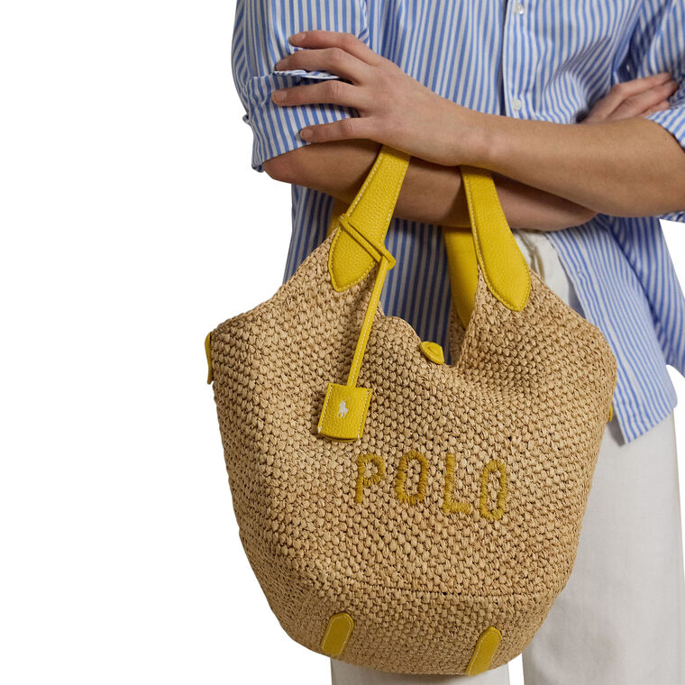 Polo Play Raffia-Leather Logo Tote image number null
