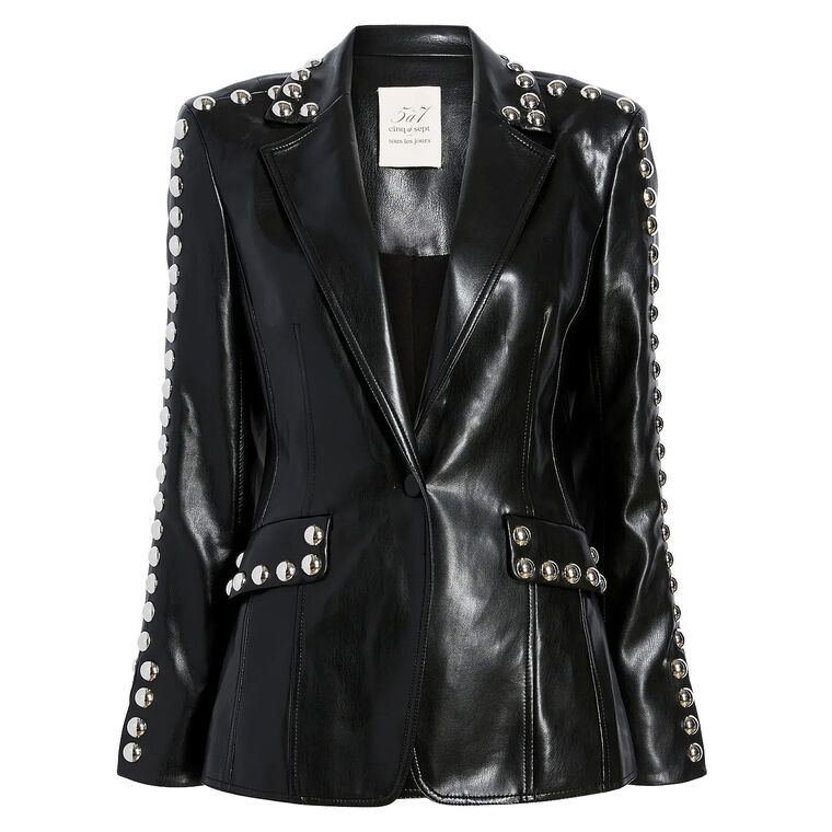 Milly Studded Vegan Leather Jacket image number null