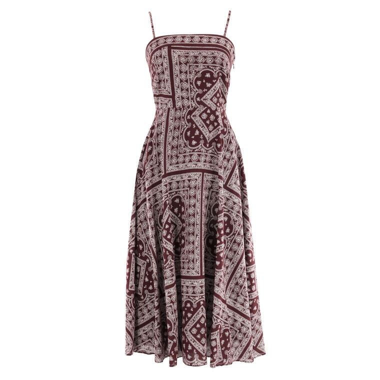 Kitt Sleeveless Bandana Print Midi Dress image number null