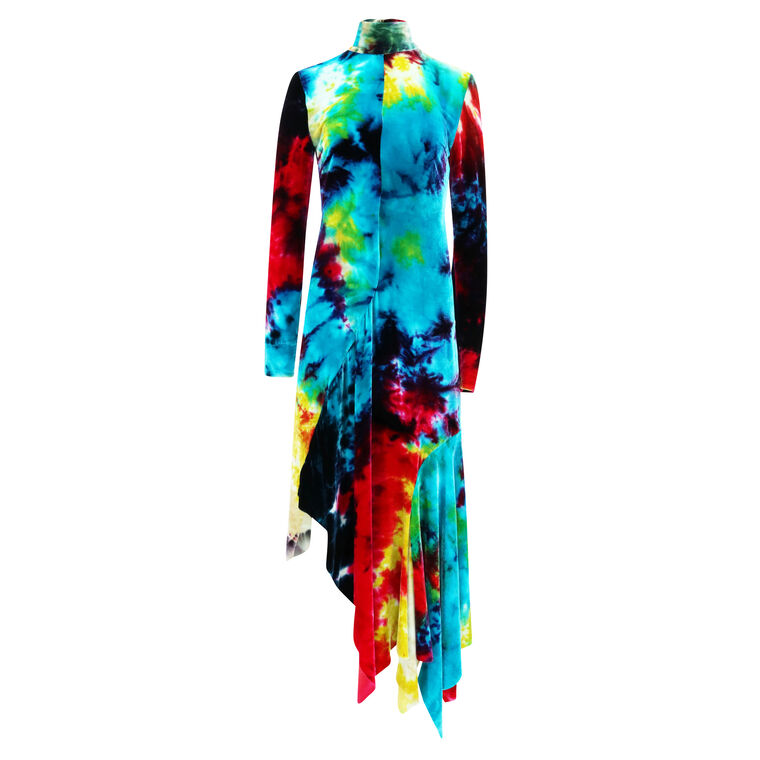 Tie Dye Velvet Long Sleeve Dress image number null