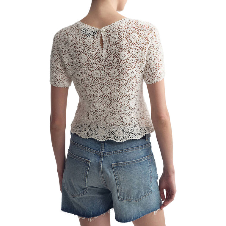 Elionne Short Sleeve Crochet Pullover Sweater image number null