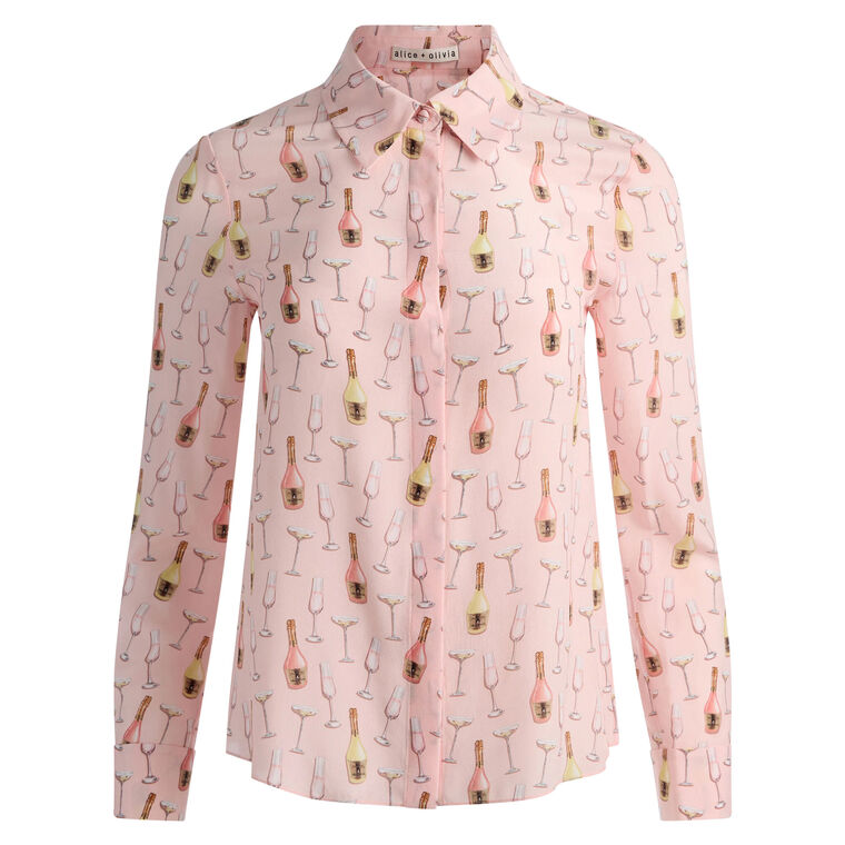 Willa Champagne Print Silk Top image number null