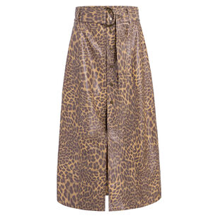 Chelsea Belted Leopard-Print Midi Skirt