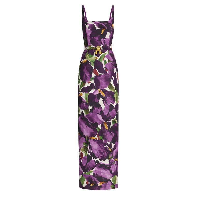 Sleeveless Large Watercolor Iris Faille Gown image number null