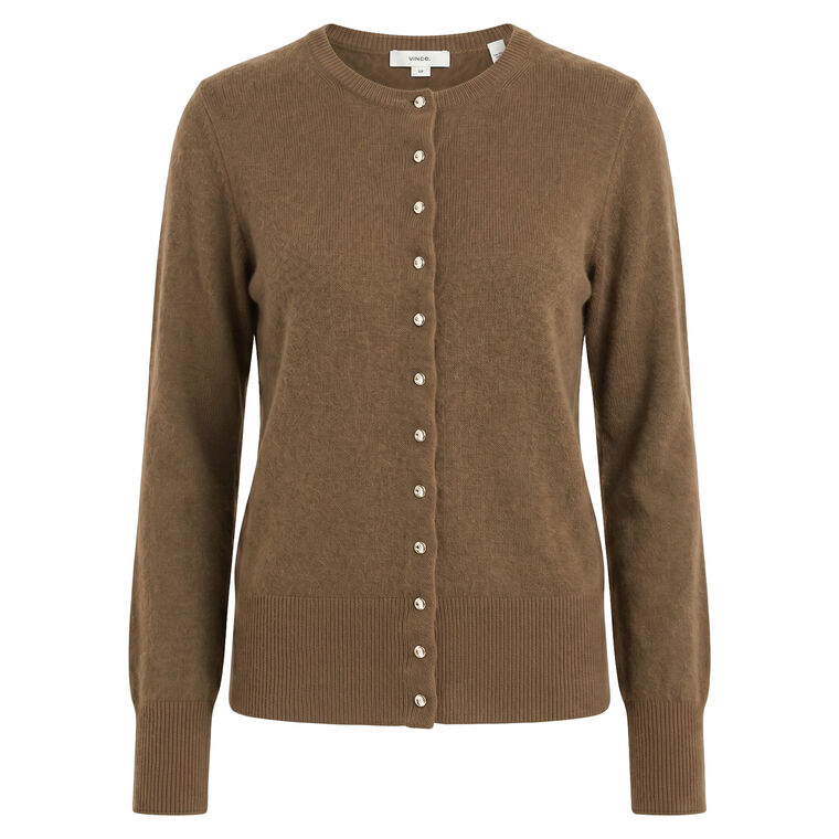 Metal-Button Cashmere-Blend Cardigan image number null