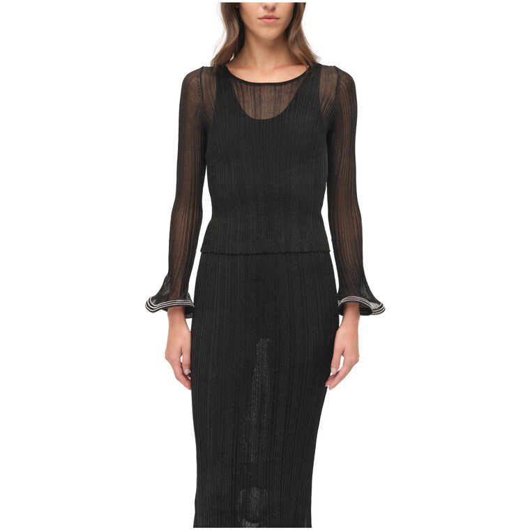 Maebry Metallic Plisse Long Sleeve Crewneck Top image number null