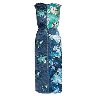 Floral Print Textured Satin Midi Dress