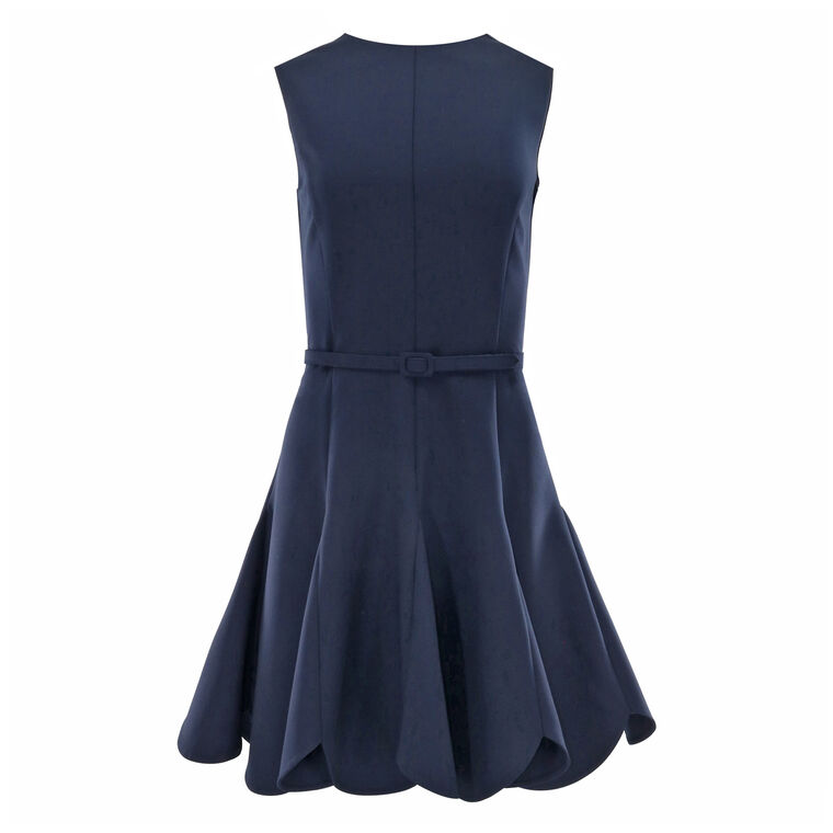 Stretch-Wool Scalloped-Hem Belted Mini Dress image number null