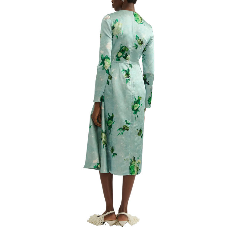 Long Sleeve Crushed Satin Draped Midi Dress image number null