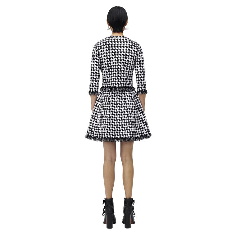Houndstooth Button-Front Crew Neck Cardigan image number null