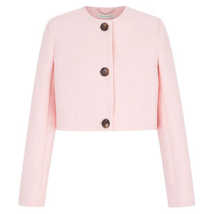 Lizette Cropped Wool Crepe Collarless Jacket