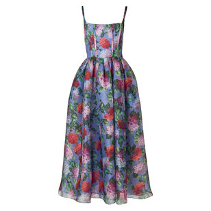 Hydrangea-Print Organza Midi Dress