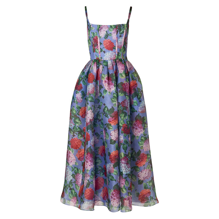 Hydrangea-Print Organza Midi Dress image number null