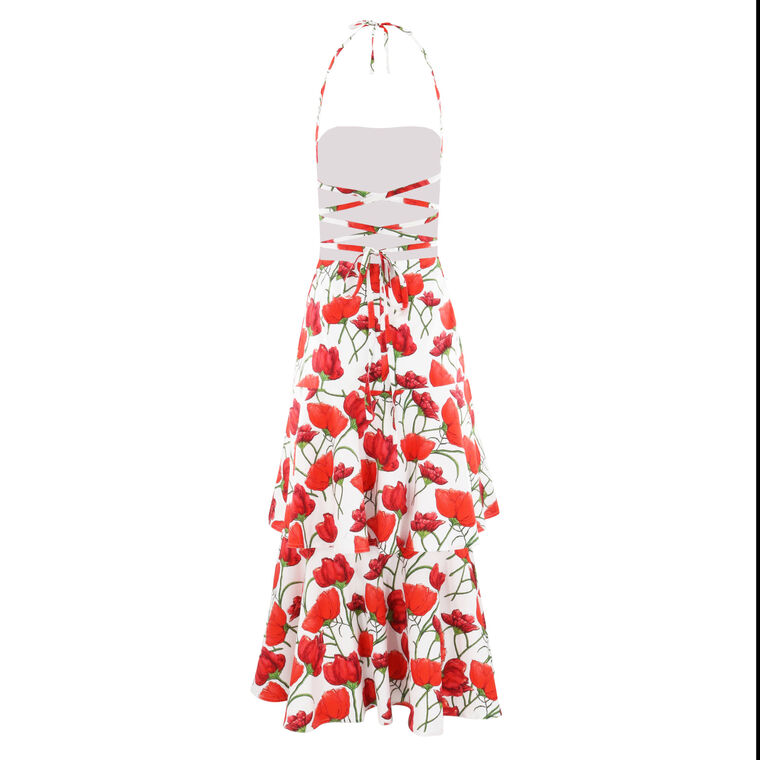 Nia Red Peonia Sleeveless Poplin Midi Dress image number null