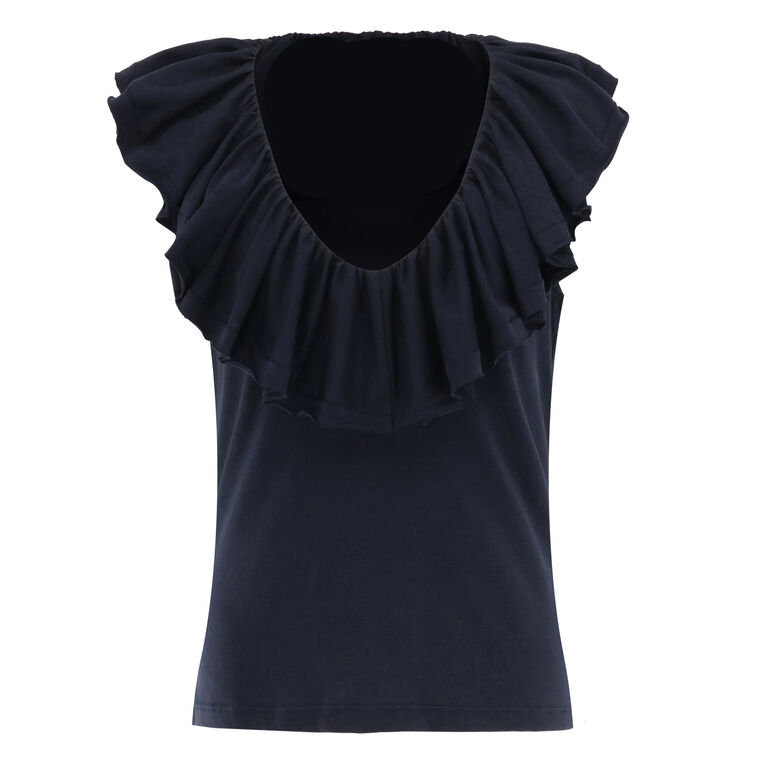 Elsie Sleeveless Ruffle Neck Cotton Top image number null