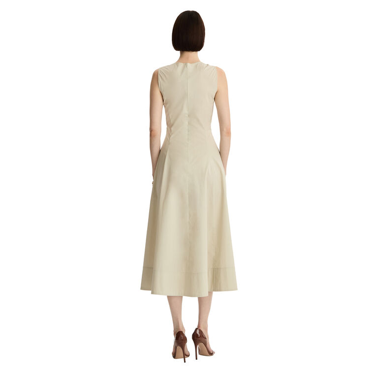 Sleeveless Porcelain Flowers Cotton Poplin Midi Dress image number null