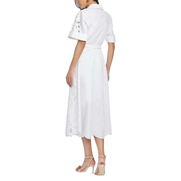Vincenza Belted Short Sleeve Embroidered Midi Dress image number null