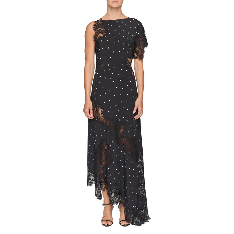 Alessia Bias-Cut Polka Dot Crepe And Lace Maxi Dress image number null