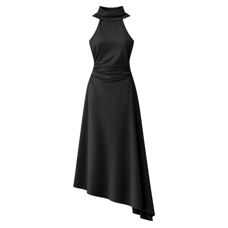 Monica Sleeveless Halterneck Satin Midi Dress image number null