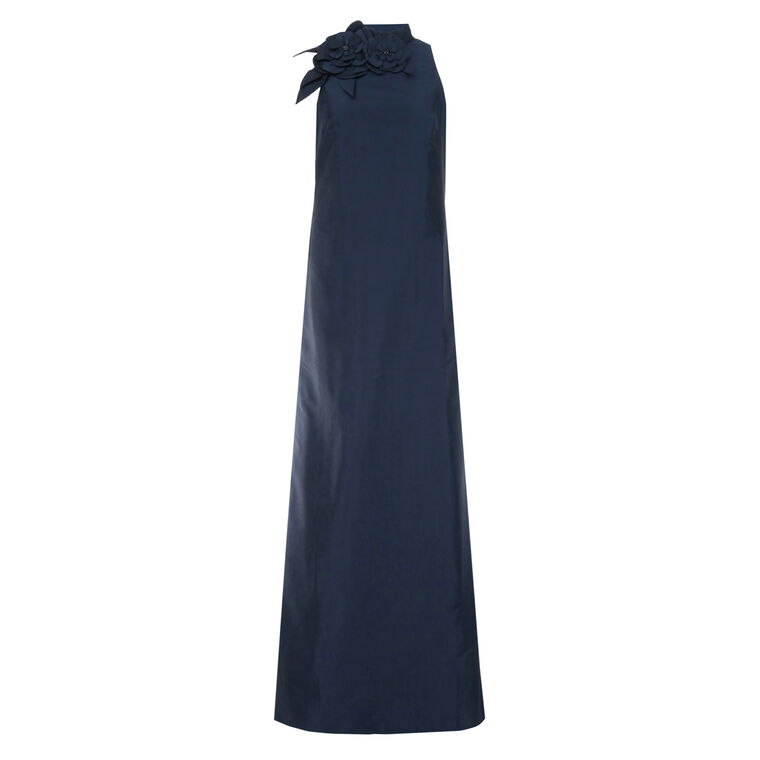 Taffeta Sleeveless Gown With Flowers image number null
